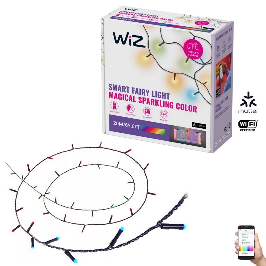 WiZ - Cadena LED RGBW regulable para exteriores 160xLED 20m IP44 2700-5000K Wi-Fi