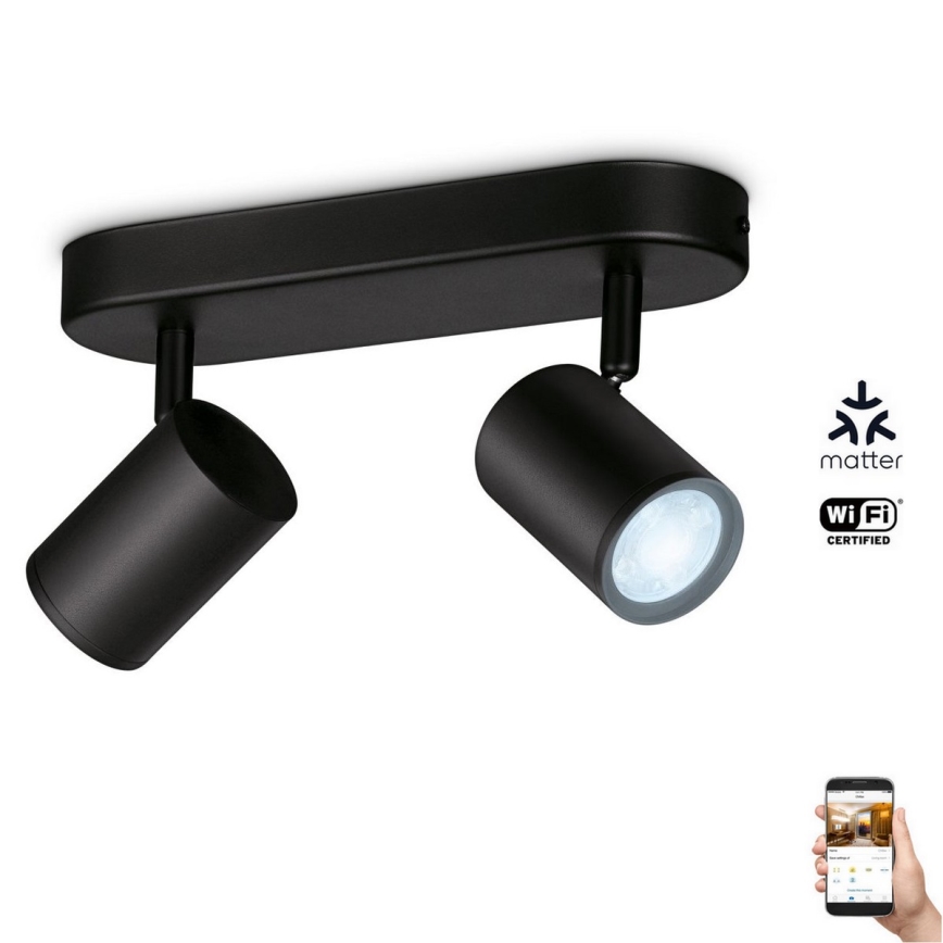 WiZ - Foco LED regulable IMAGEO 2xGU10/4,9W/230V 2700-6500K Wi-Fi CRI 90 negro