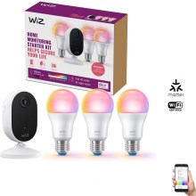 WiZ - Juego para vigilar el hogar: 1x cámara + 3x bombilla LED RGB A60 E27/8,5W/230V Wi-Fi