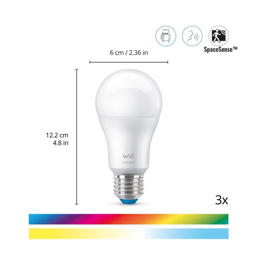 WiZ - Juego para vigilar el hogar: 1x cámara + 3x bombilla LED RGB A60 E27/8,5W/230V Wi-Fi