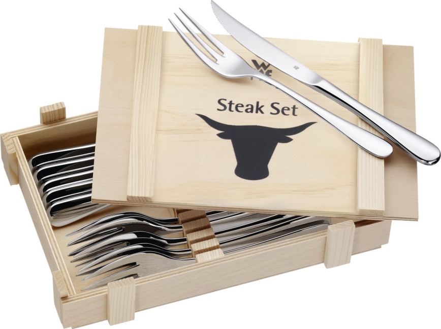 WMF - Juego de cubiertos para carne en caja de madera 12ks