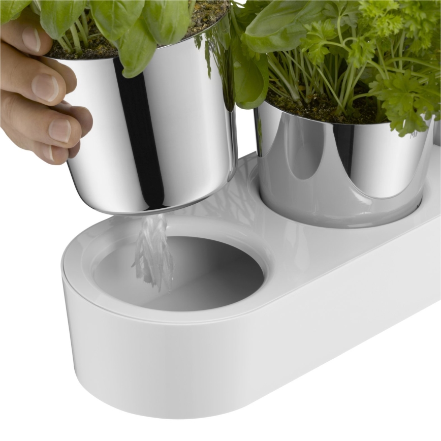 WMF - Maceta autorriego para hierbas 3 uds. GOURMET blanco/acero inoxidable