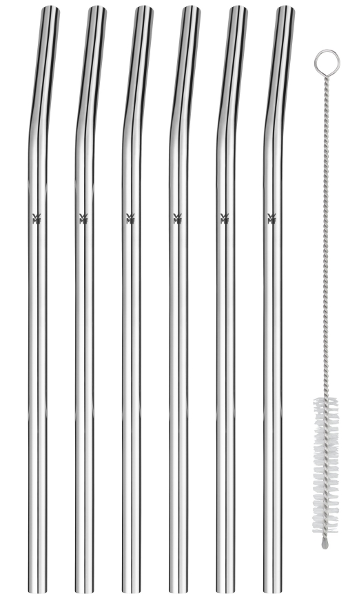 WMF - SET 6x Pajillas de acero inoxidable BARIC + cepillo de limpieza
