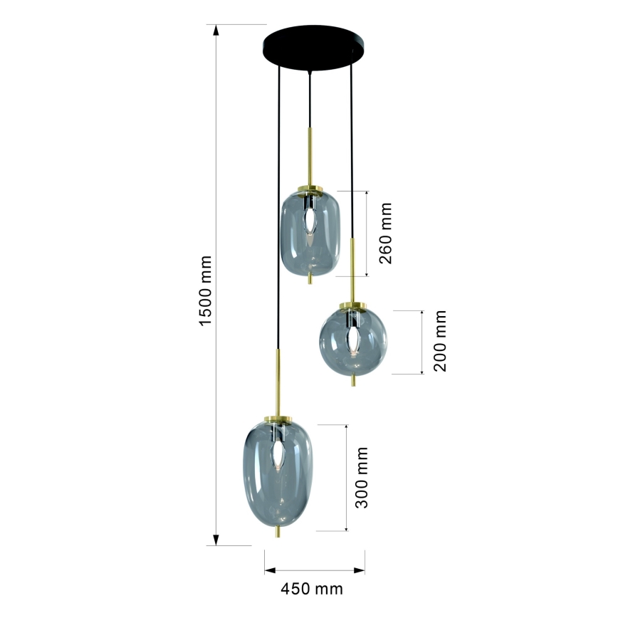 Wofi 5007-302 - Lámpara colgante BELLEVILLE 3xE14/40W/230V negro/dorado