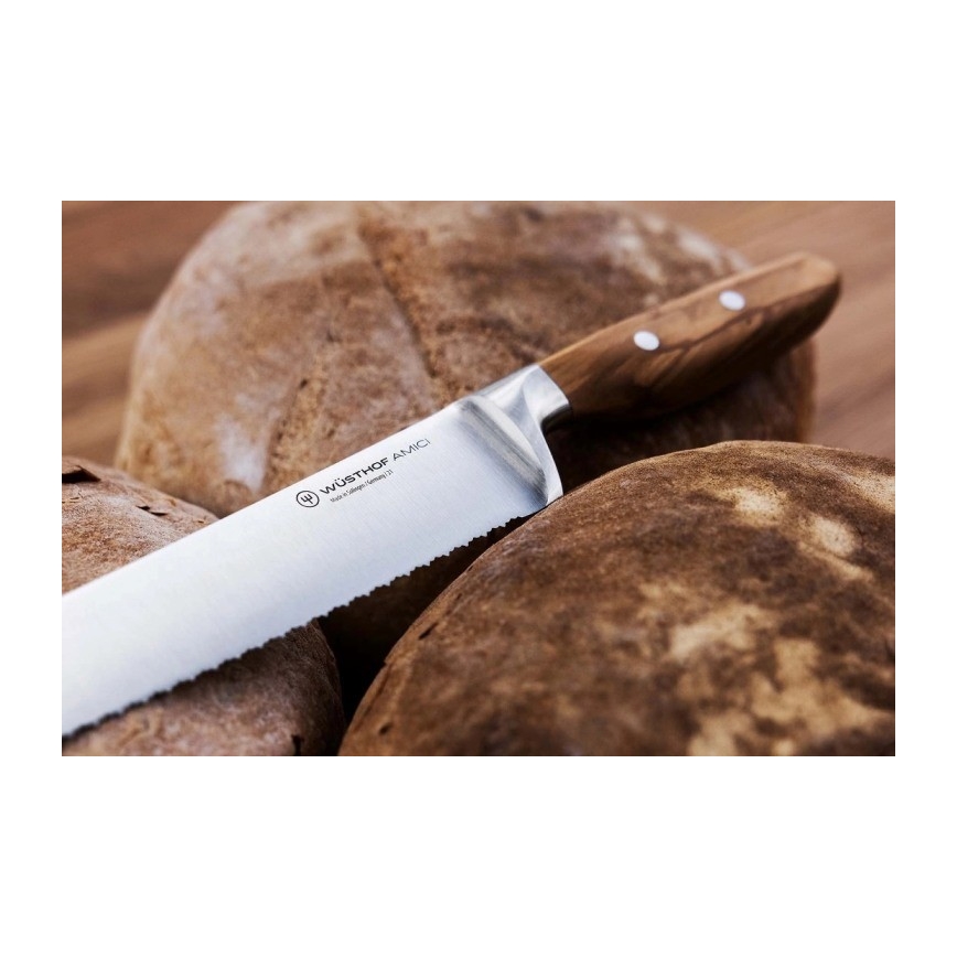 Wüsthof - Cuchillo de pan AMICI 23 cm madera de olivo
