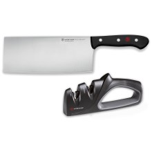 Wüsthof - Juego de cuchillo de cocina chino y afilador de cuchillos GOURMET