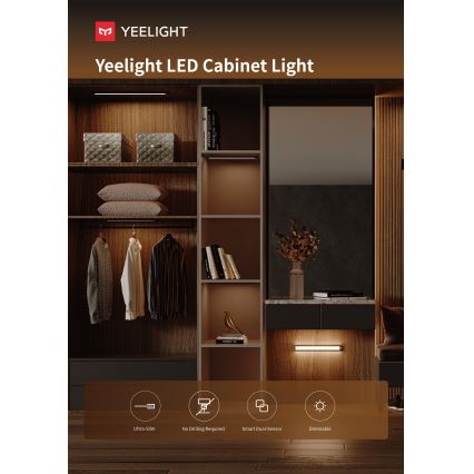 Yeelight - Iluminación LED recargable regulable para muebles con sensor LED/1,8W/1100 mAh 4000K 20 cm negro