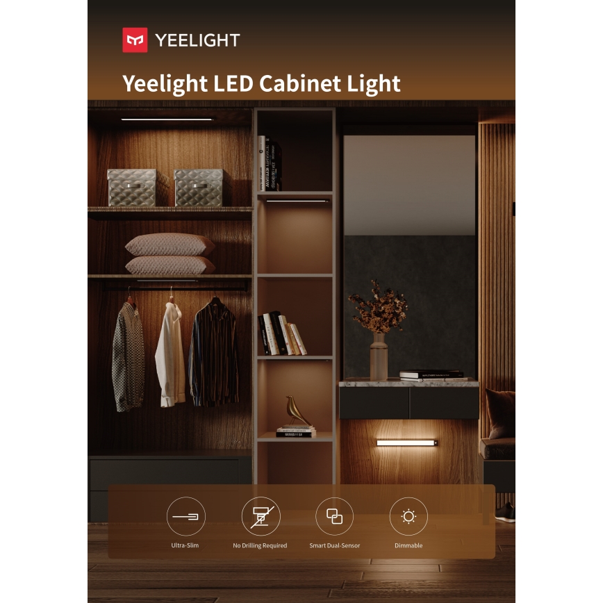 Yeelight - Iluminación LED recargable regulable para muebles con sensor LED/1,8W/1100 mAh 4000K 20 cm negro
