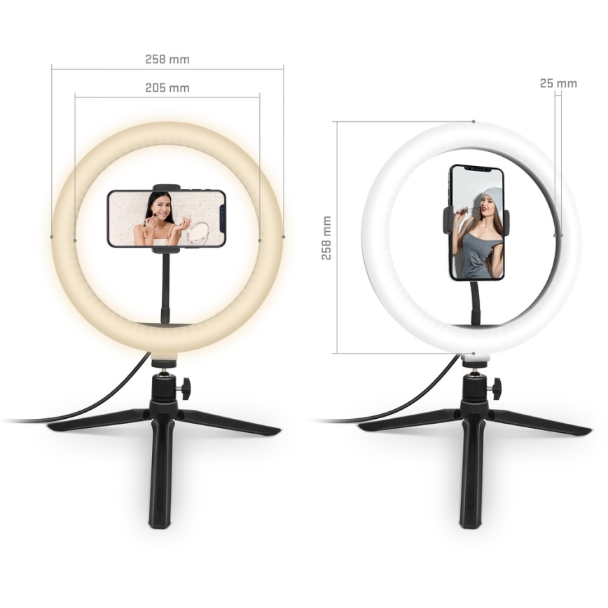 Yenkee - Lámpara LED RGB regulable con trípode y soporte para vlogging LED/5V + mando a distancia
