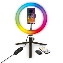 Yenkee - Lámpara LED RGB regulable con trípode y soporte para vlogging LED/5V + mando a distancia