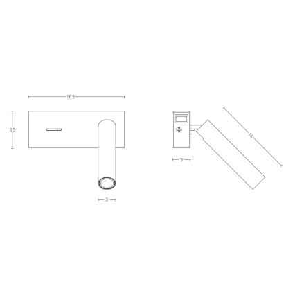 Zambelis H75 - Aplique LED LED/3W/230V USB negro