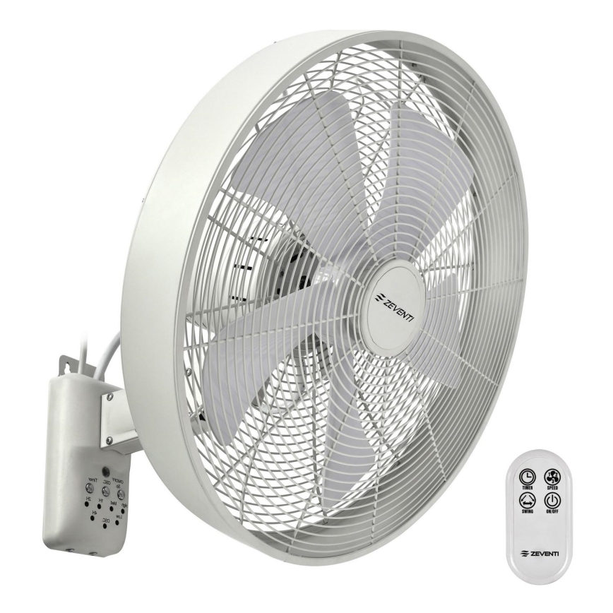 ZEVENTI - Ventilador de pared FREEZE 50W/230V diá. 40 cm blanco + control remoto