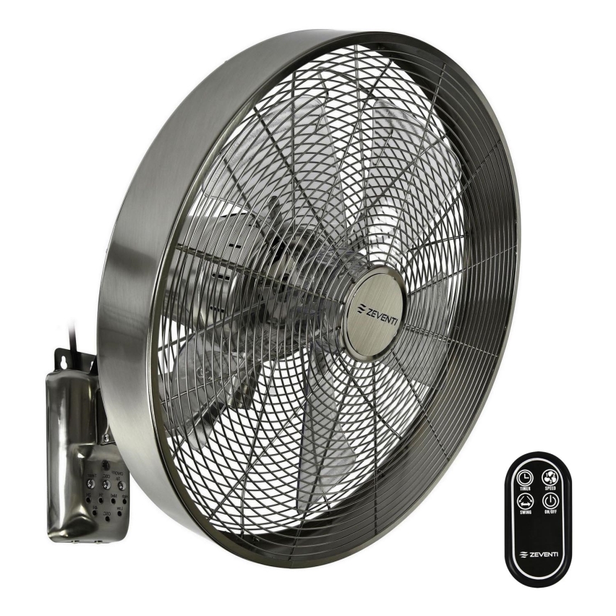 ZEVENTI - Ventilador de pared FREEZE 50W/230V diá. 40 cm cromo mate + control remoto