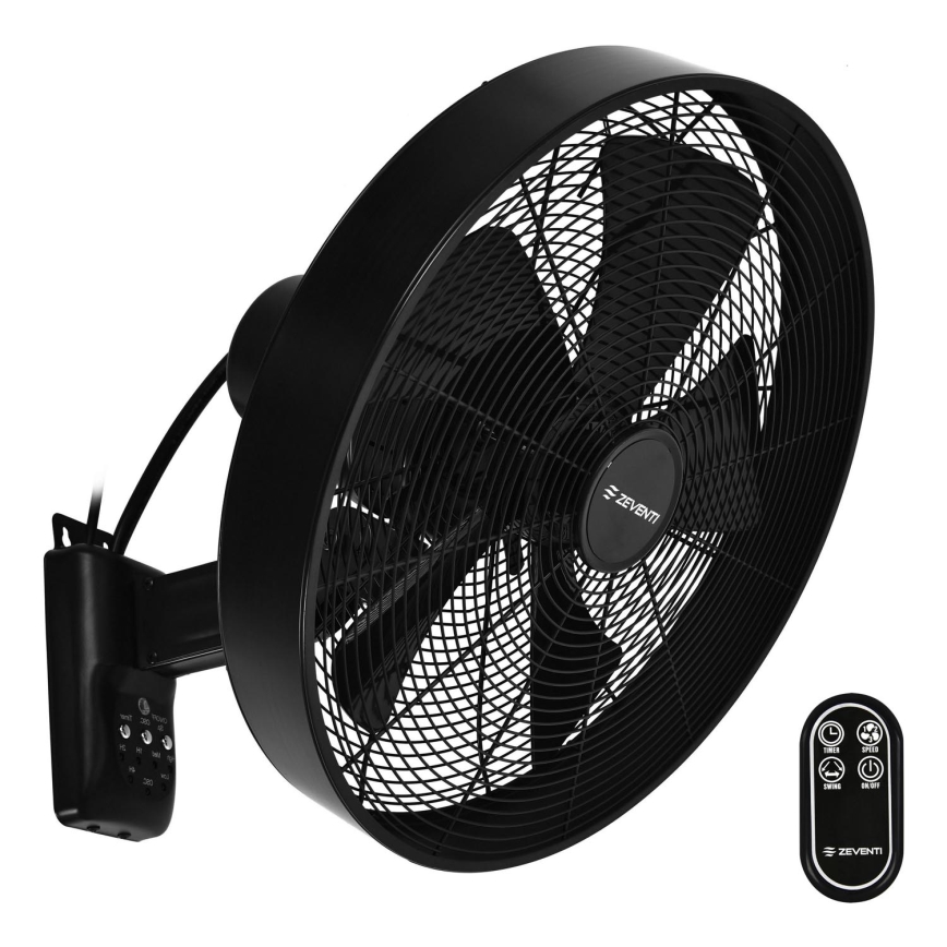 ZEVENTI - Ventilador de pared FREEZE 50W/230V diá. 40 cm negro + control remoto