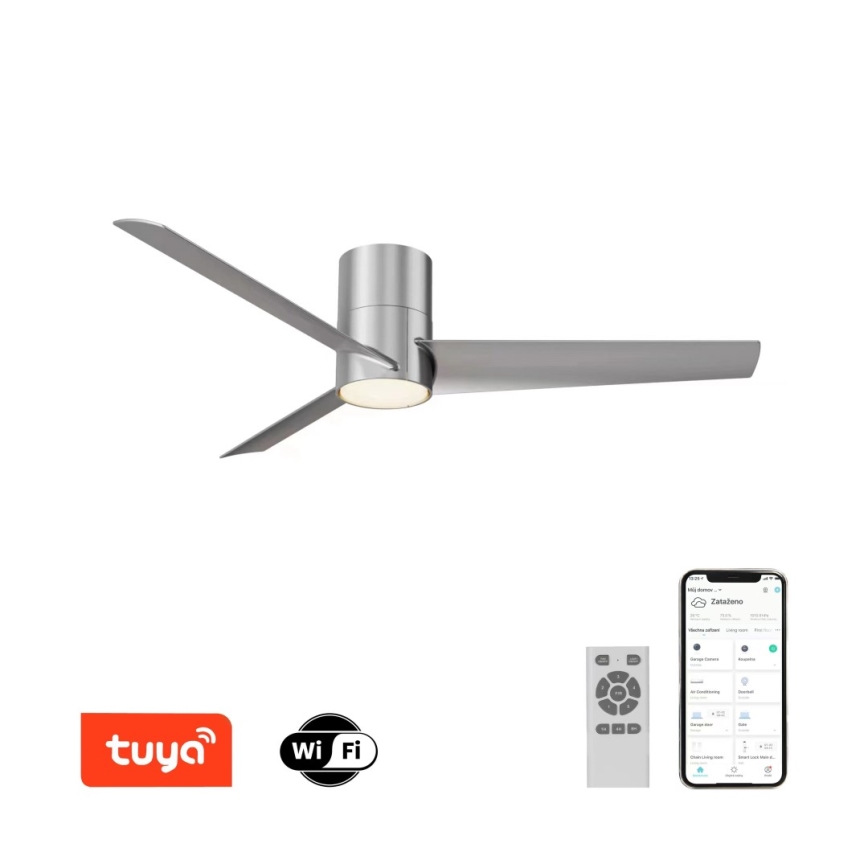 ZEVENTI - Ventilador de techo LED regulable BARROSA LED/18W/230V 3000-6000K Wi-Fi Tuya cromo mate + control remoto
