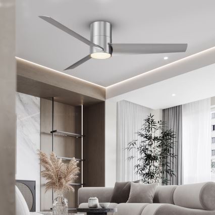 ZEVENTI - Ventilador de techo LED regulable BARROSA LED/18W/230V 3000-6000K Wi-Fi Tuya cromo mate + control remoto