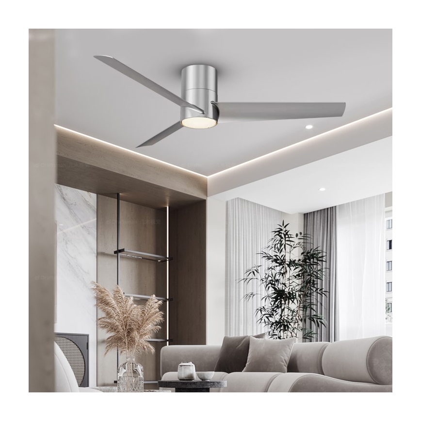ZEVENTI - Ventilador de techo LED regulable BARROSA LED/18W/230V 3000-6000K Wi-Fi Tuya cromo mate + control remoto