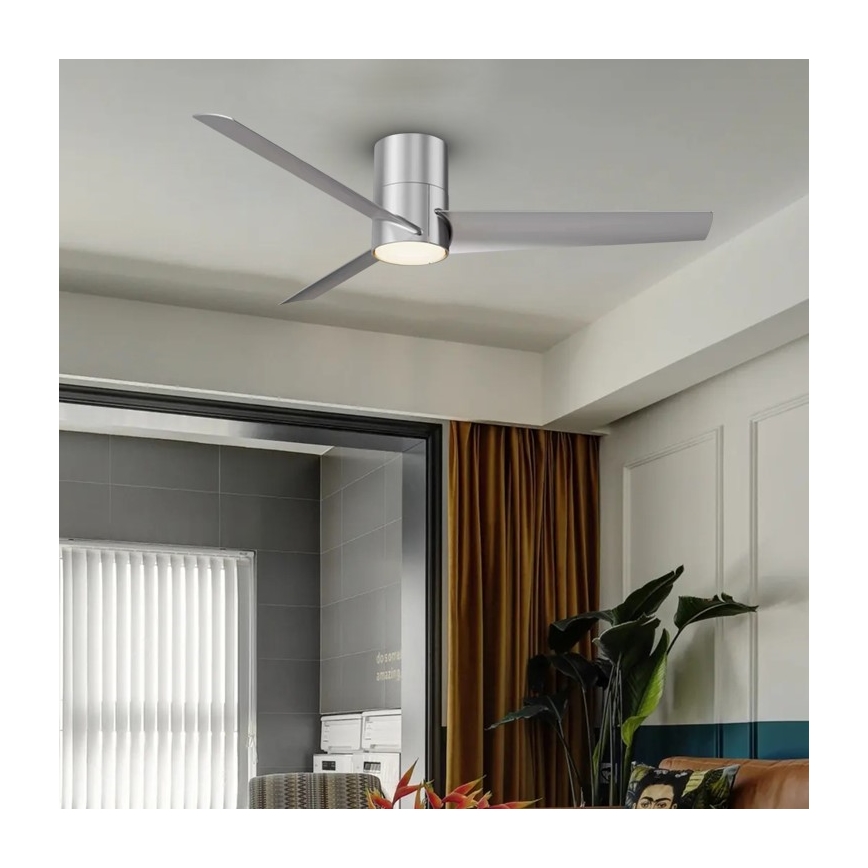 ZEVENTI - Ventilador de techo LED regulable BARROSA LED/18W/230V 3000-6000K Wi-Fi Tuya cromo mate + control remoto