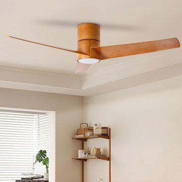 ZEVENTI - Ventilador de techo LED regulable BARROSA LED/18W/230V 3000-6000K Wi-Fi Tuya marrón + control remoto