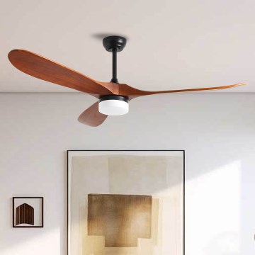 ZEVENTI - Ventilador de techo LED regulable GINOSA LED/18W/230V 3000-6000K Wi-Fi Tuya negro/roble + control remoto