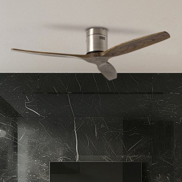 ZEVENTI - Ventilador de techo SPELLO Wi-Fi Tuya cromo mate/roble + control remoto
