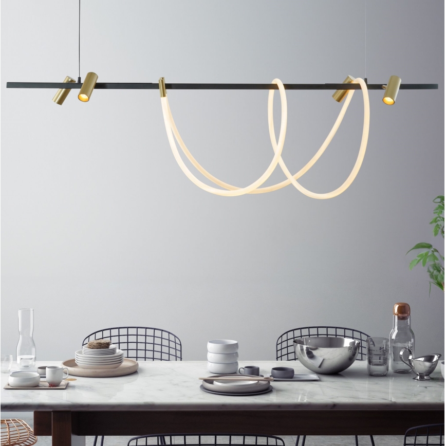 Zuma Line - Lámpara de araña LED regulable LED/60W + LED/7,5W/230V 2700-6000K negro/dorado + control remoto