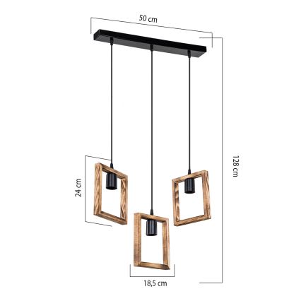 Zuma Line - Lámpara colgante 3xE27/20W/230V pino/negro