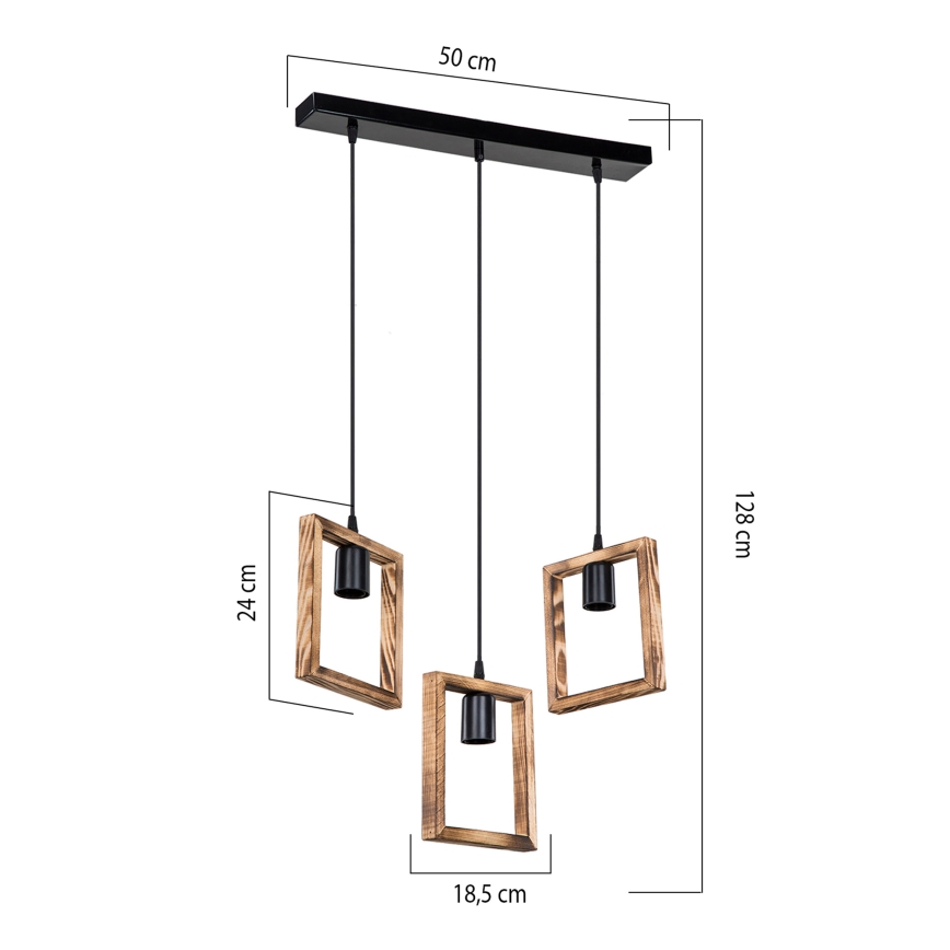 Zuma Line - Lámpara colgante 3xE27/20W/230V pino/negro