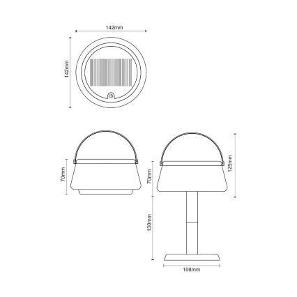 Zuma Line - Lámpara solar recargable y regulable LED/2,2W/2000mAh IP44 negro