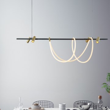 Zuma Line - Lámpara de araña LED regulable LED/60W + LED/7,5W/230V 2700-6000K negro/dorado + control remoto