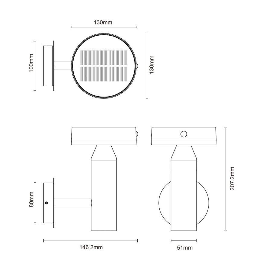 Zuma Line - Lámpara solar LED de pared con sensor de movimiento y crepúsculo LED/4,5W/2000 mAh IP44 negro
